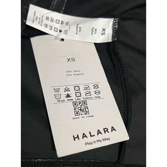 Halara Shimmery Black Slit Front Mini Skirt Sz XS Shiny Black 4 Way Stretch - Picture 3 of 8